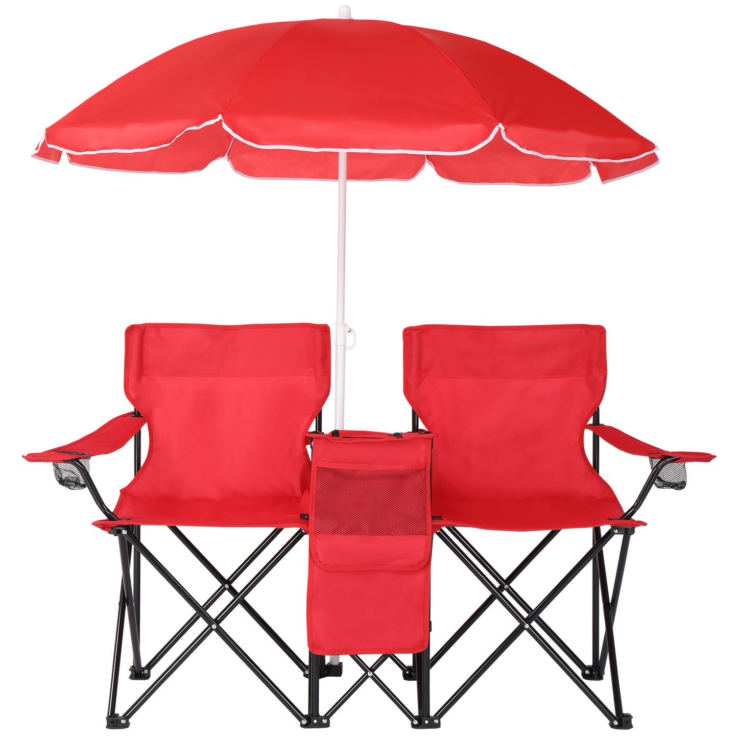 Camping Chairs, Folding Double Chair With Removable Umbrella, Cup Holders, Cooler Bag, Side Pocket & Carry Bag, For Beach, Outdoor, Sports, Concerts, Travel, Picnic