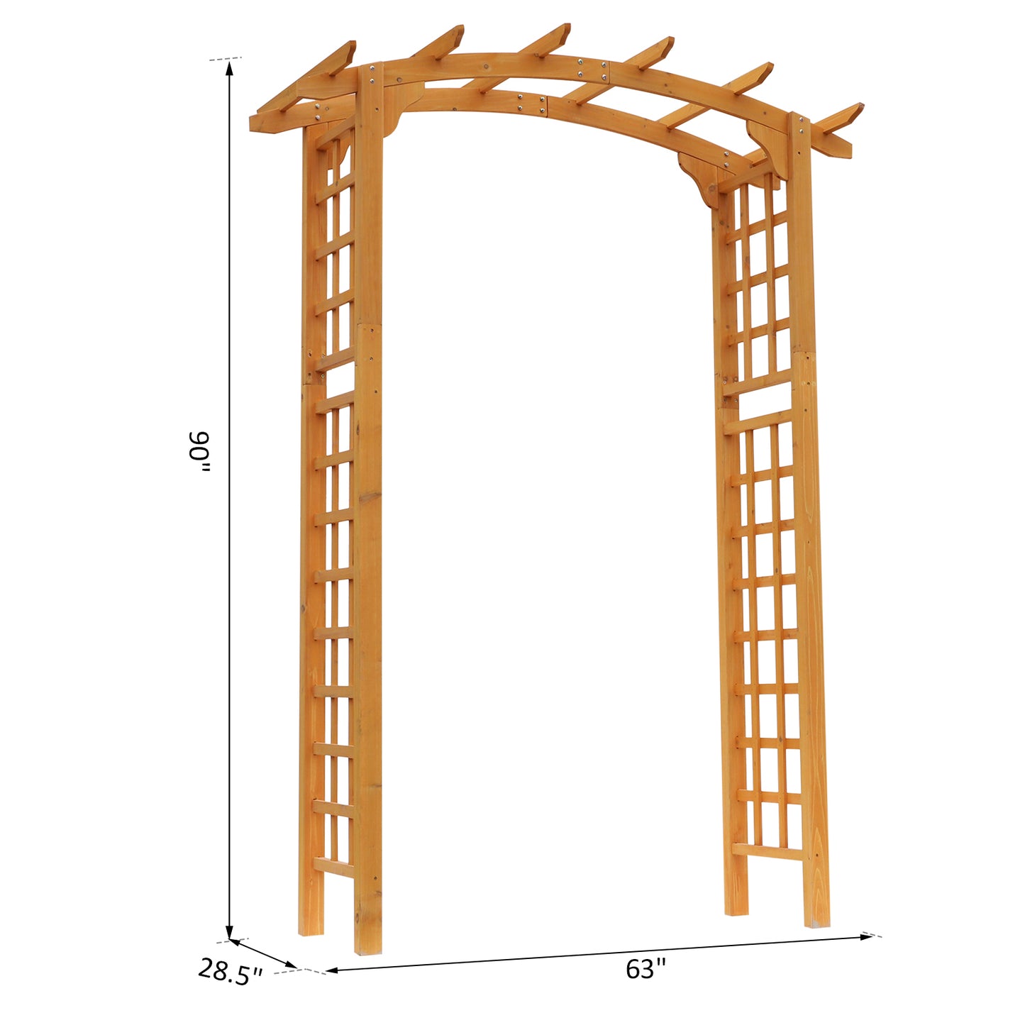 Round Garden Arbor 7.5 Ft Fir Wood Archway For Climbing Plants Pergola Style Wedding Ceremony Yellow