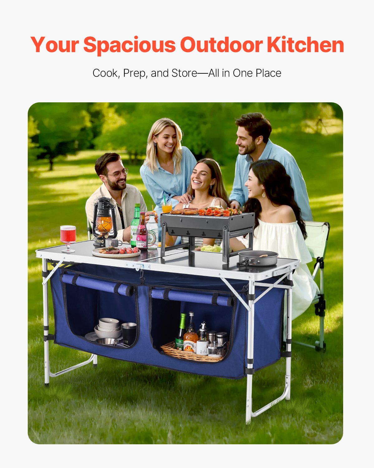 Camping Kitchen Table Folding Portable Cook Station 3 Adjustable Height Aluminum
