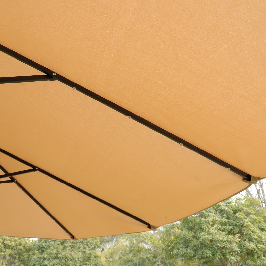 15x9ft Large Double-Sided Rectangular Outdoor Twin Patio Market Umbrella With Light And Base- Taupe