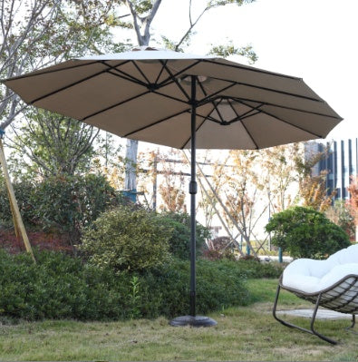 14.8 Ft Double Sided Outdoor Umbrella Rectangular Large With Crank  Khaki   No Base