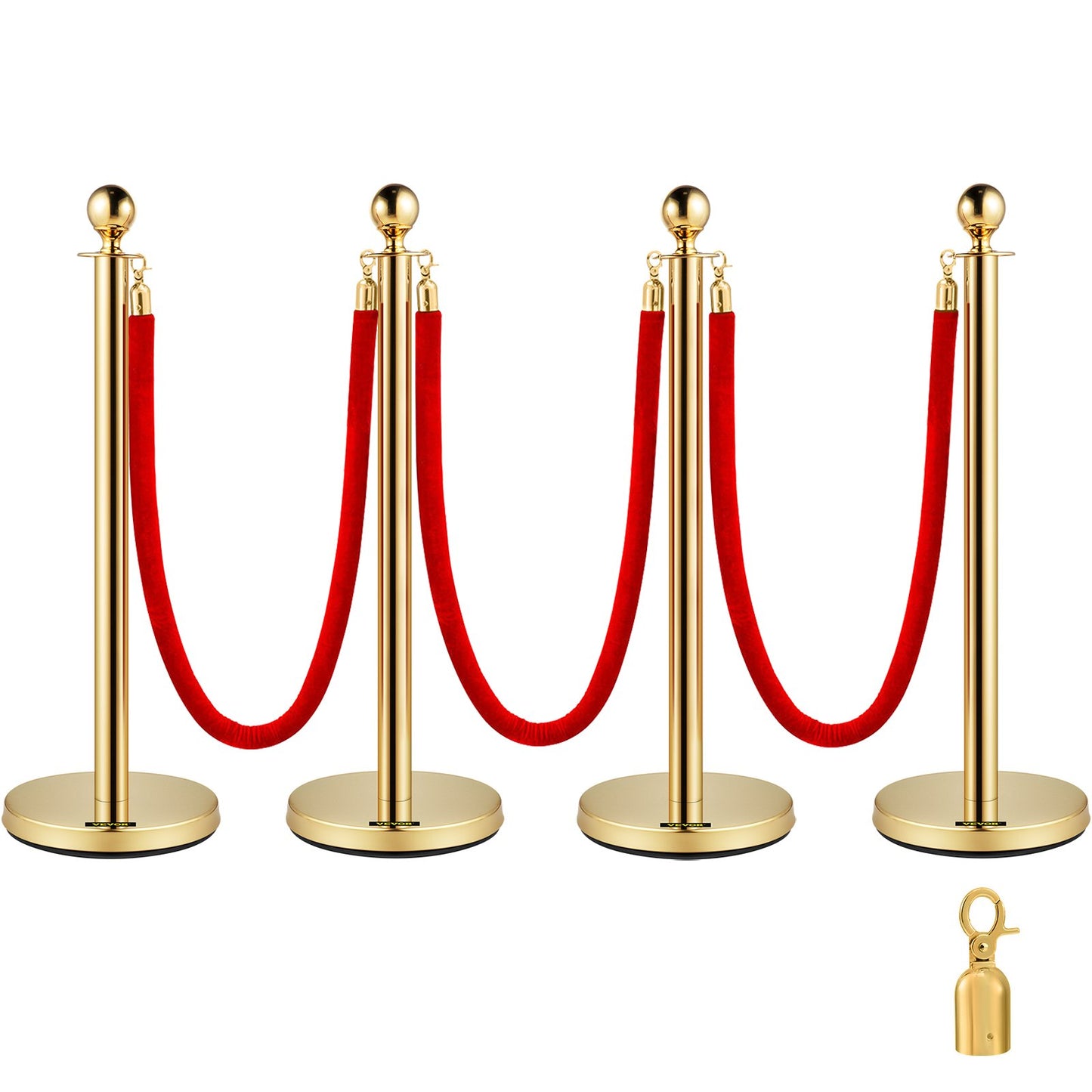 4PCS Gold Stanchion Posts Queue, 38 Inch Red Velvet Rope, Crowd Control Barriers Queue Line Rope, Barriers For Party Supplies