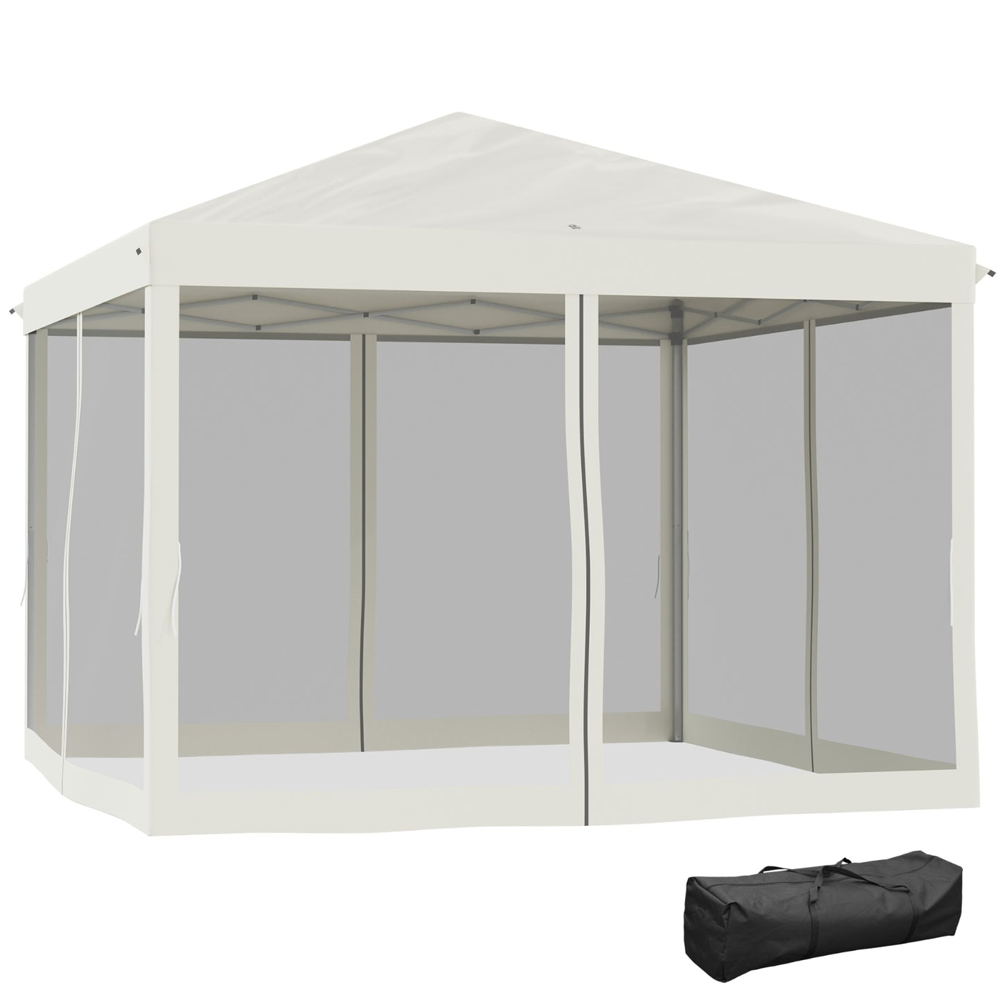 Outsunny 10' X 10' Pop Up Canopy Tent With Netting, Instant Gazebo, Ez Up Screen House Room With Car