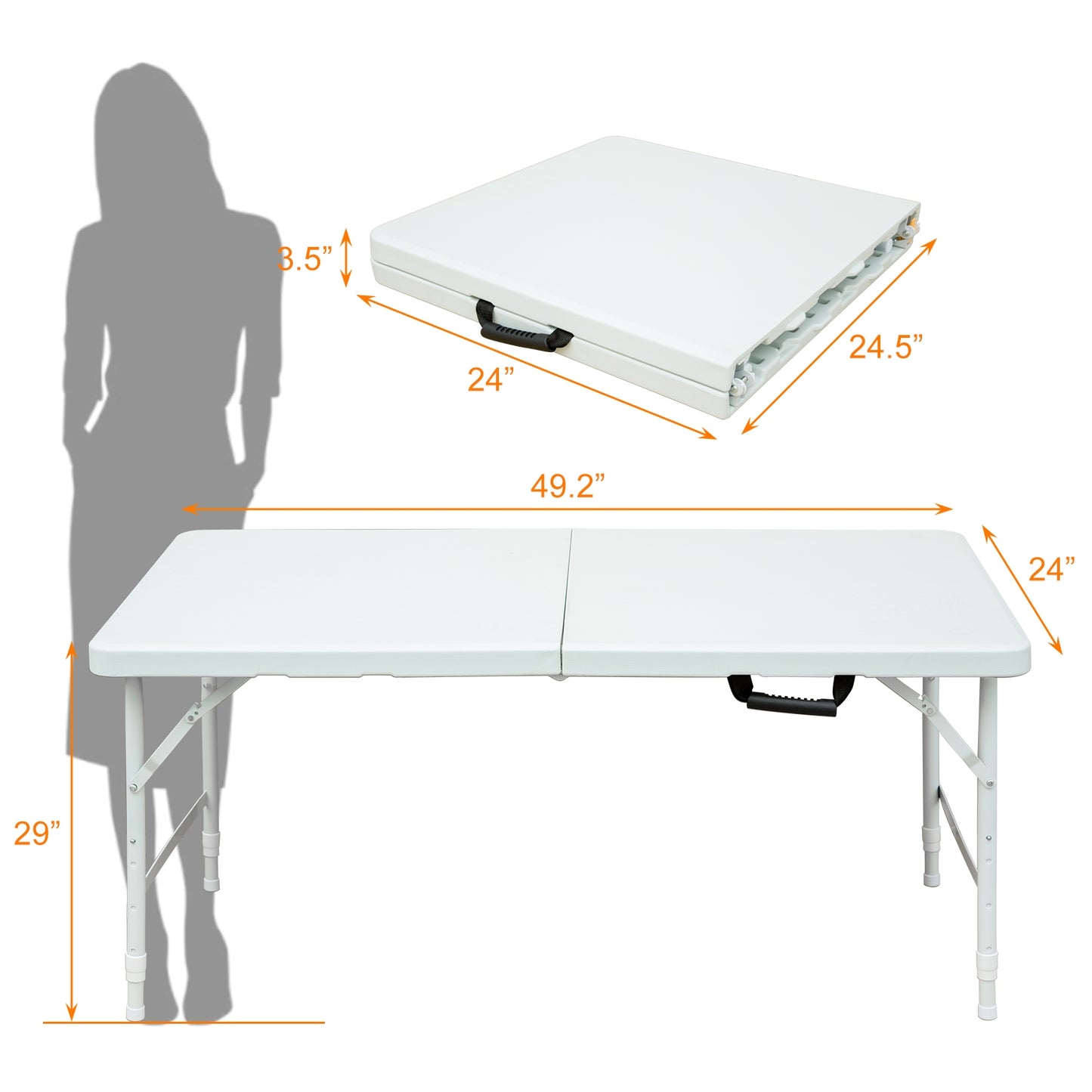 4ft Portable Folding Table Indoor&Outdoor Maximum Weight 135KG Foldable Table For Camping White