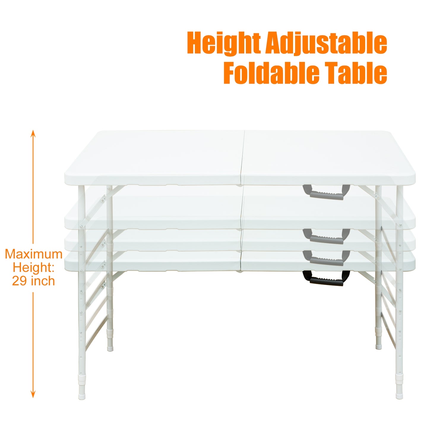 4ft Portable Folding Table Indoor&Outdoor Maximum Weight 135KG Foldable Table For Camping White
