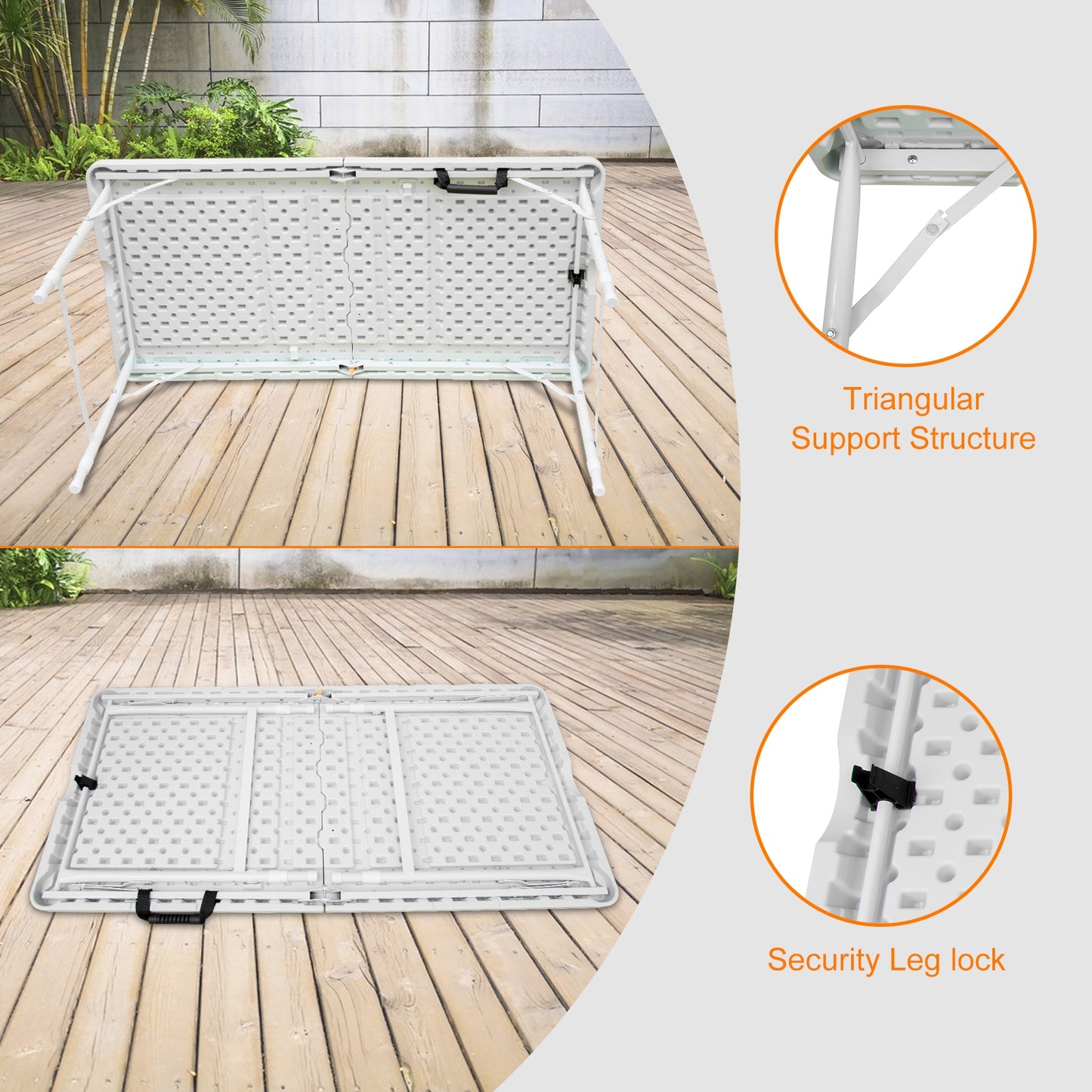 4ft Portable Folding Table Indoor&Outdoor Maximum Weight 135KG Foldable Table For Camping White