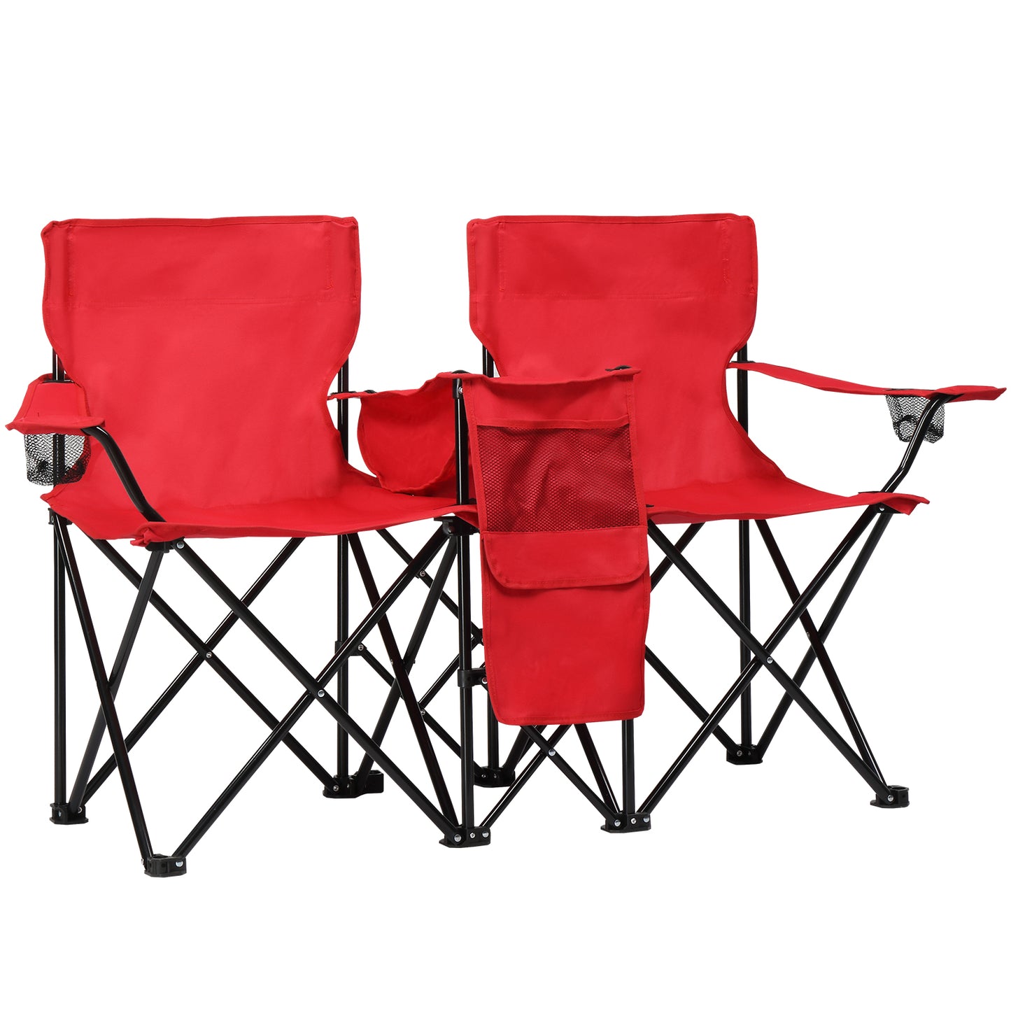Camping Chairs, Folding Double Chair With Removable Umbrella, Cup Holders, Cooler Bag, Side Pocket & Carry Bag, For Beach, Outdoor, Sports, Concerts, Travel, Picnic