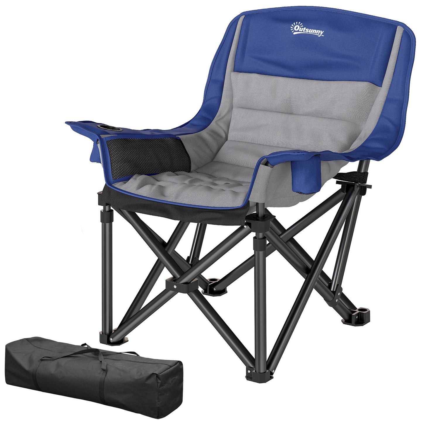 Camping Chair for Adults, Portable Folding Camping Chair with Side Pockets, Cup Holders, Carry Bag, Blue and Gray