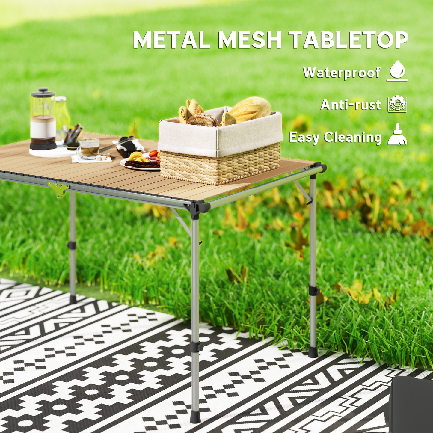 Folding Camping Table, Adjustable Height Aluminum Table, Portable Camping Table for Picnic, Beach, BBQ