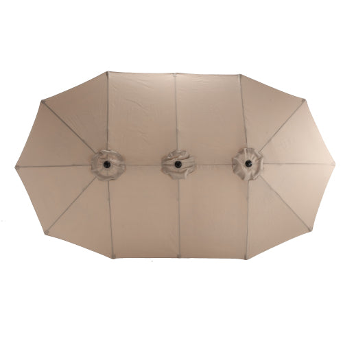 14.8 Ft Double Sided Outdoor Umbrella Rectangular Large With Crank  Khaki   No Base
