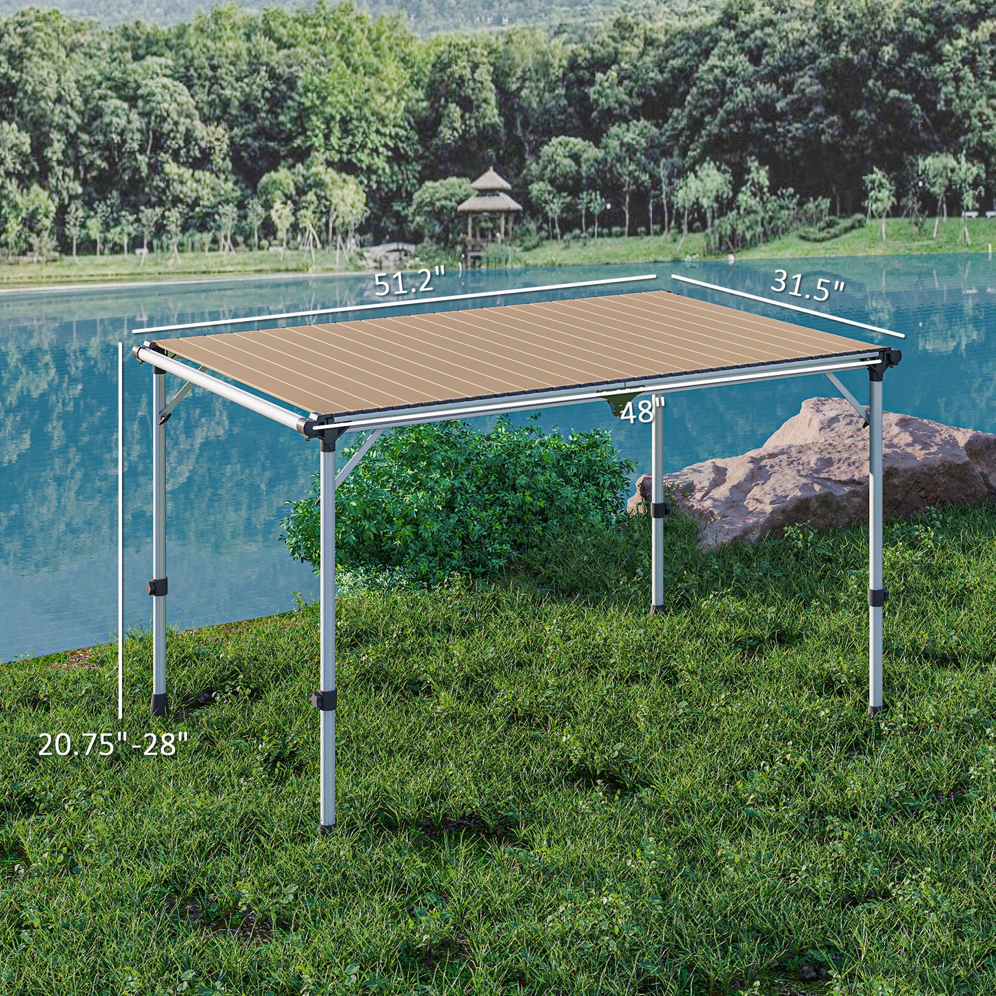Folding Camping Table, Adjustable Height Aluminum Table, Portable Camping Table for Picnic, Beach, BBQ