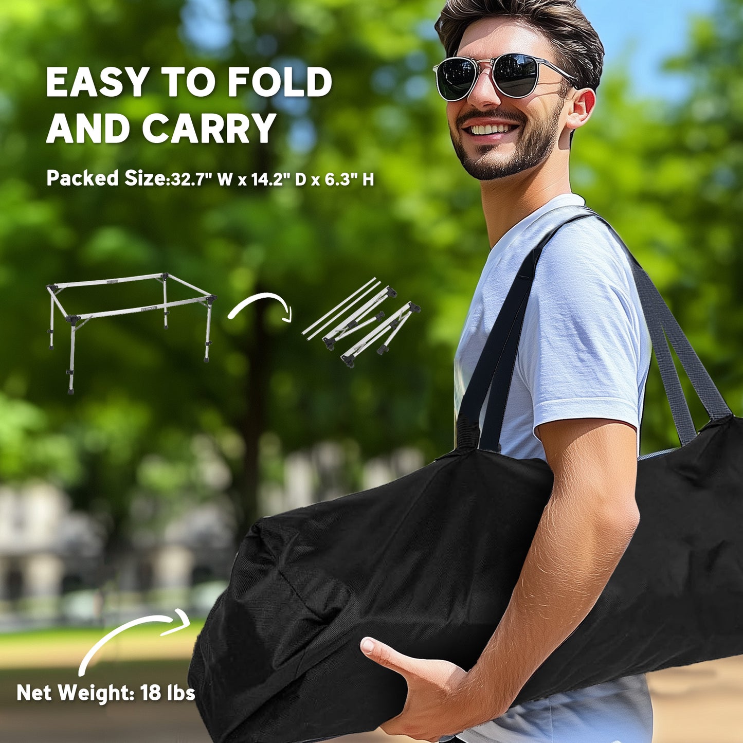 Folding Camping Table, Adjustable Height Aluminum Table, Portable Camping Table for Picnic, Beach, BBQ