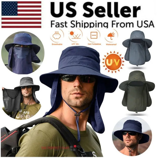 Wide Brim Sun Hat UV Protection Bucket Cap For Hiking Camping Fishing Safari Men