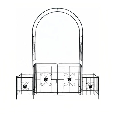 Garden Arch Arbor Trellis For Climbing Plants With Gate, Durable Metal Garden Arch Outdoor Wedding Arch, For Wedding Ceremony Party Plant Climbing Rose Vines Lawn Courtyard Patio Black, 7.15ft