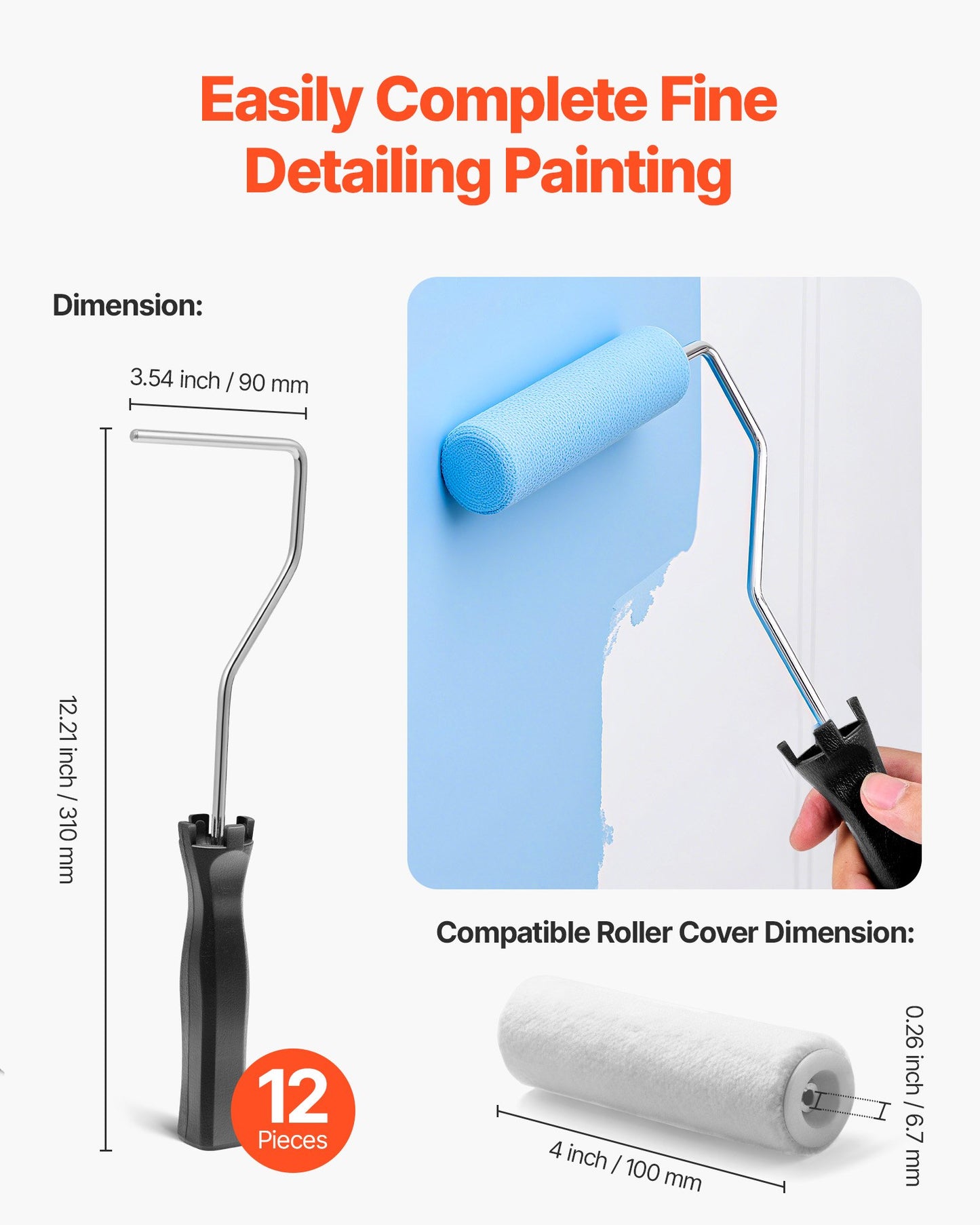 4 Inch Paint Roller Frame Paint Handles 12 Pack Mini Painting Supplies Black