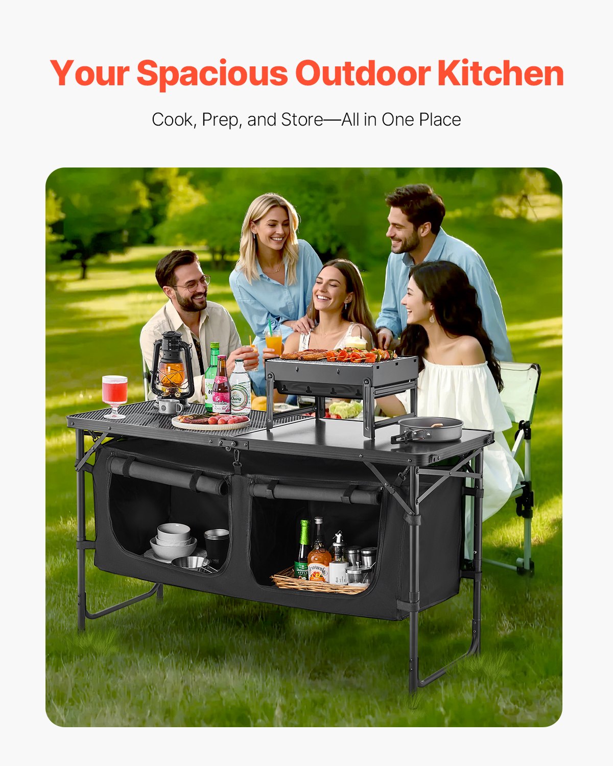 Camping Kitchen Table Folding Portable Outdoor Cook Station 3 Adjustable Height