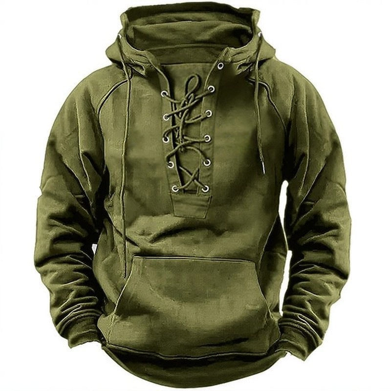 Ins Lace-up Hoodie Casual Sports Pocket Sweatshirt Men's Long-sleeved Top Clothing