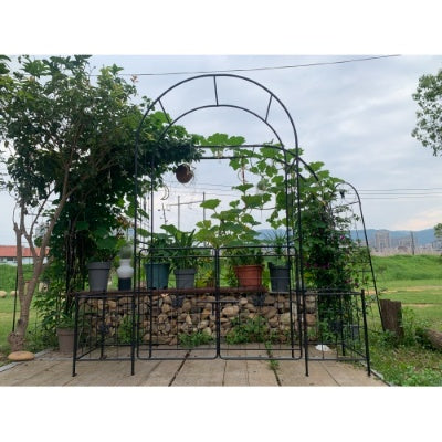 Garden Arch Arbor Trellis For Climbing Plants With Gate, Durable Metal Garden Arch Outdoor Wedding Arch, For Wedding Ceremony Party Plant Climbing Rose Vines Lawn Courtyard Patio Black, 7.15ft