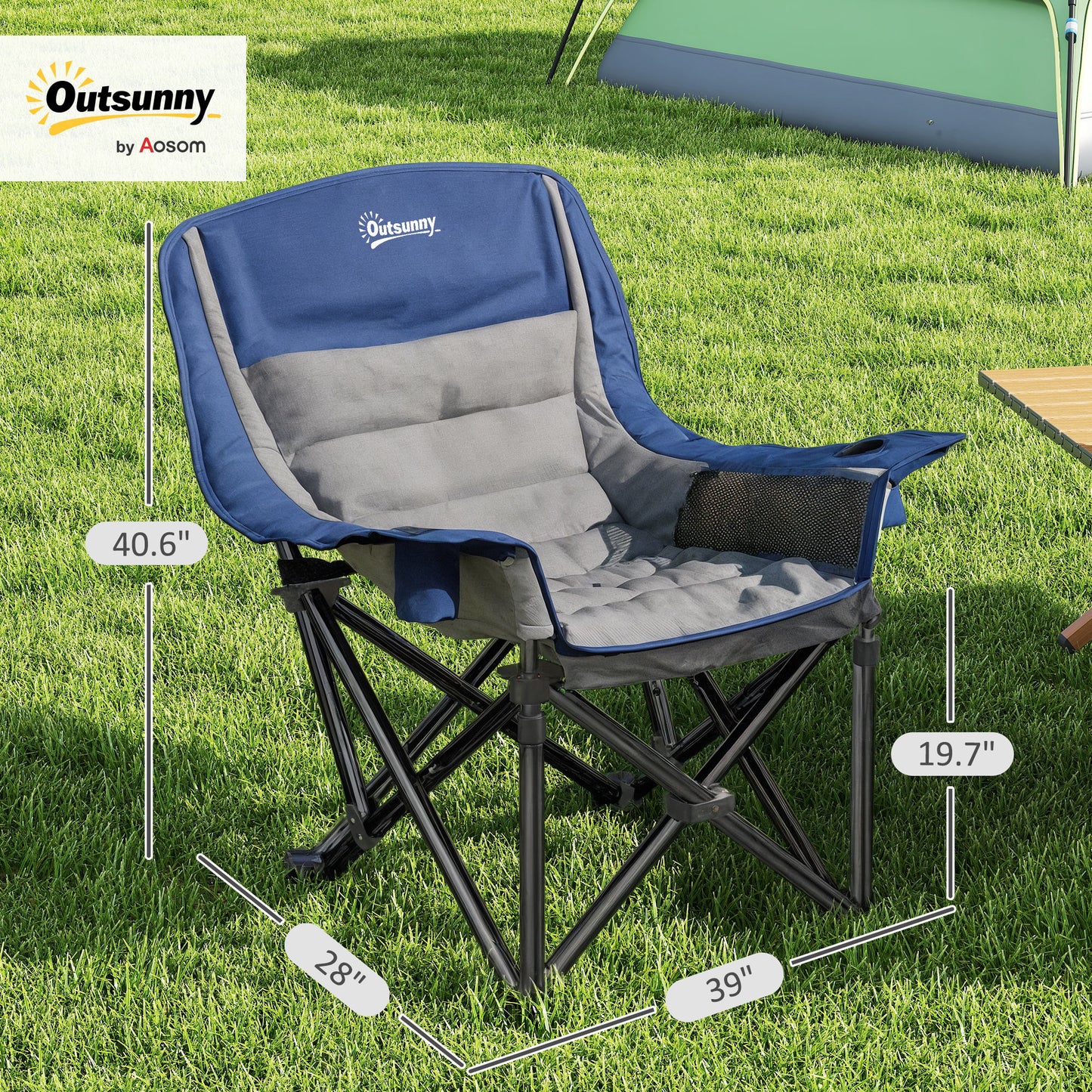 Camping Chair for Adults, Portable Folding Camping Chair with Side Pockets, Cup Holders, Carry Bag, Blue and Gray