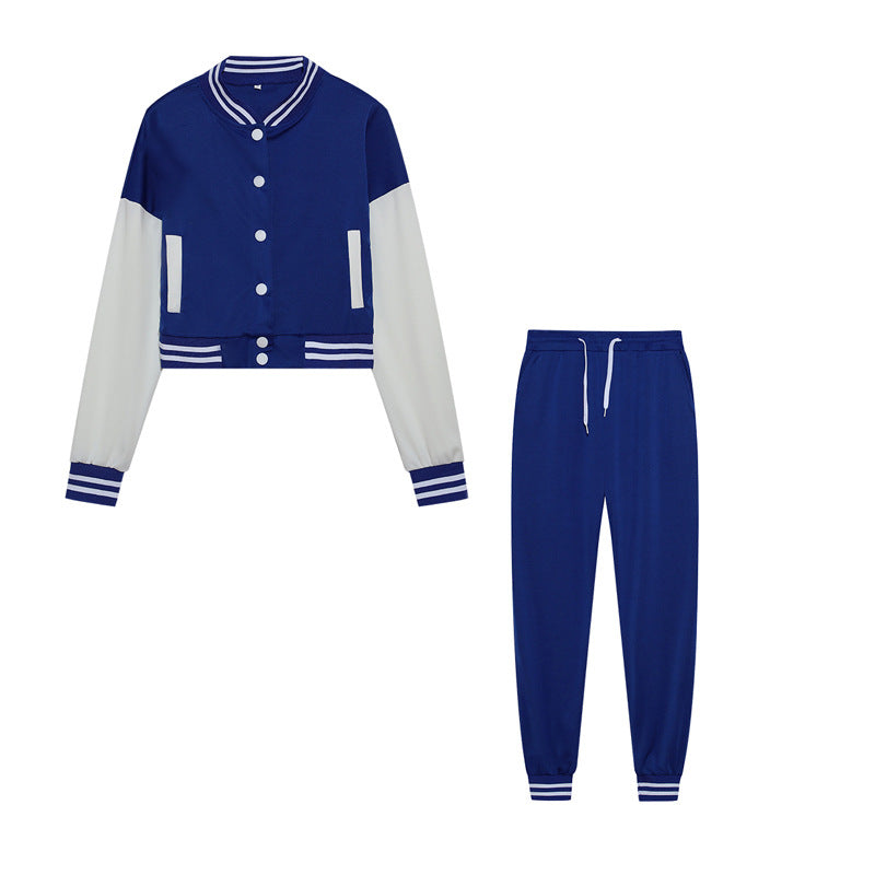 Stitching Jacket Single-breasted Baseball Set Wear Sports Two-piece Women's Clothing