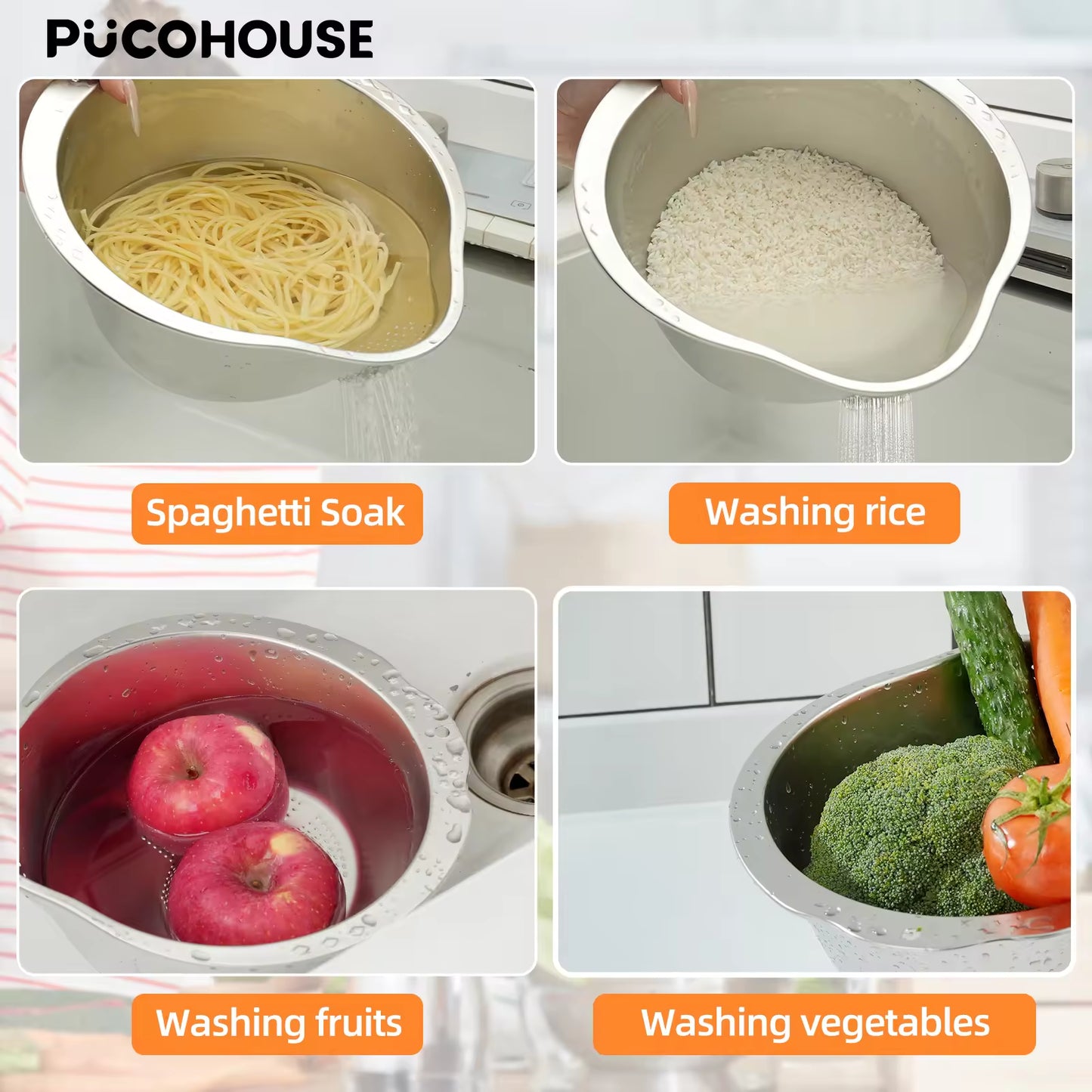 Slanted Bottom Drain Bowl - A Versatile Colander For Pasta, Rice, And Produce, A Time-saving Kitchen Sink Helper