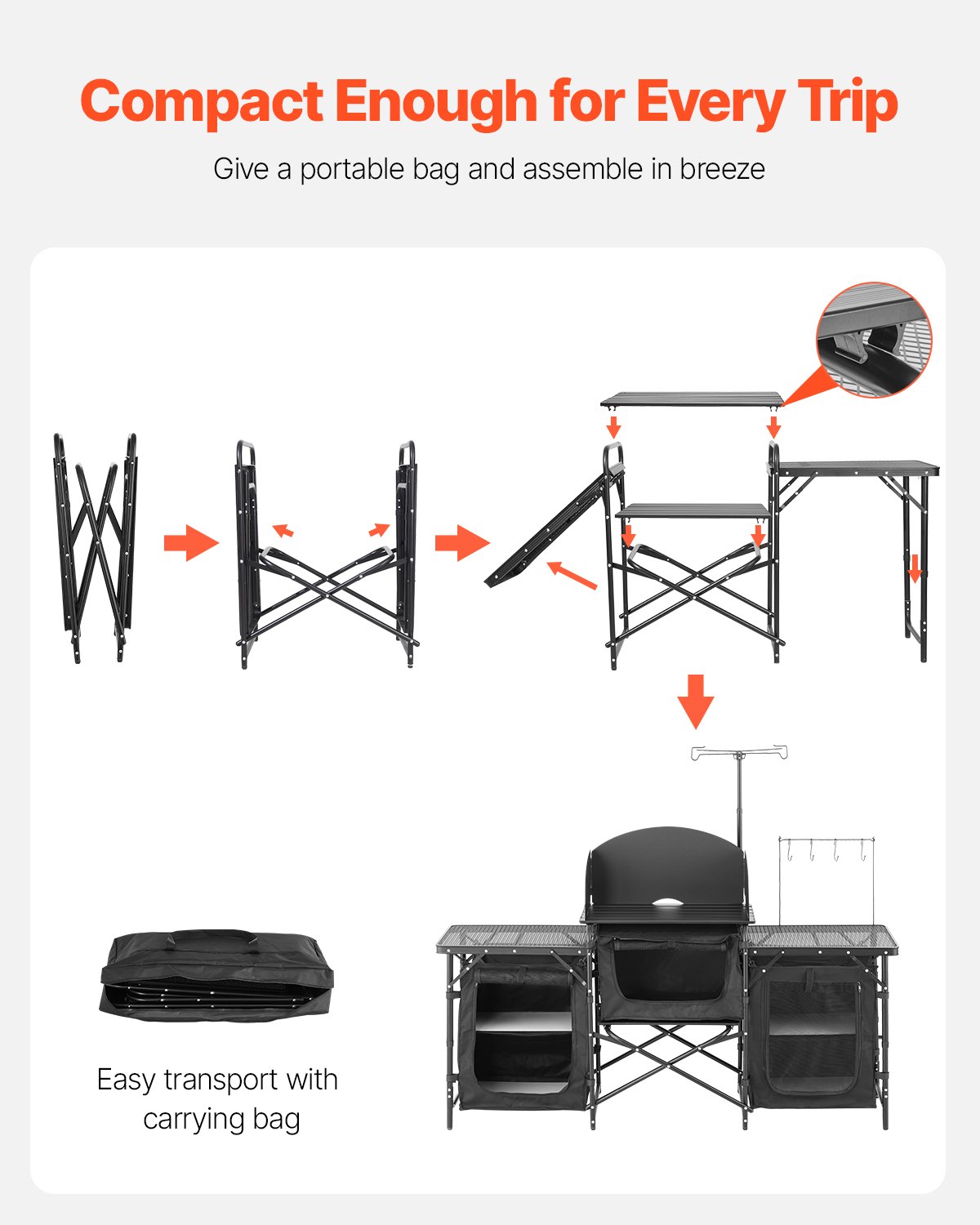 Camping Kitchen Table Portable Outdoor Cook Station Windshield Cupboard Aluminum