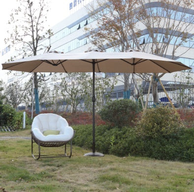 14.8 Ft Double Sided Outdoor Umbrella Rectangular Large With Crank  Khaki   No Base