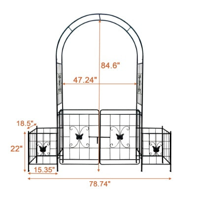 Garden Arch Arbor Trellis For Climbing Plants With Gate, Durable Metal Garden Arch Outdoor Wedding Arch, For Wedding Ceremony Party Plant Climbing Rose Vines Lawn Courtyard Patio Black, 7.15ft