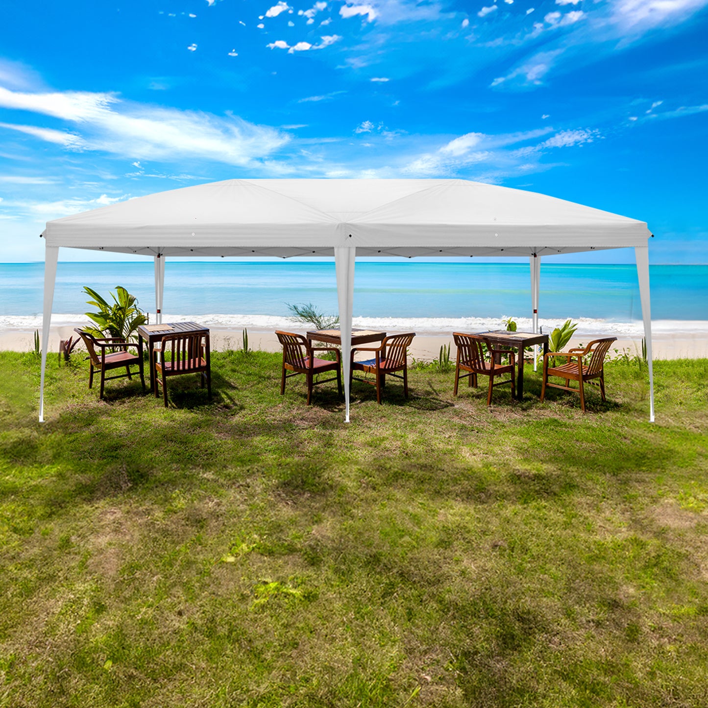 10x20ft White 4 Sides -2 Windows Folding Shed Oxford Cloth Spray Painted Iron Pipe Portable