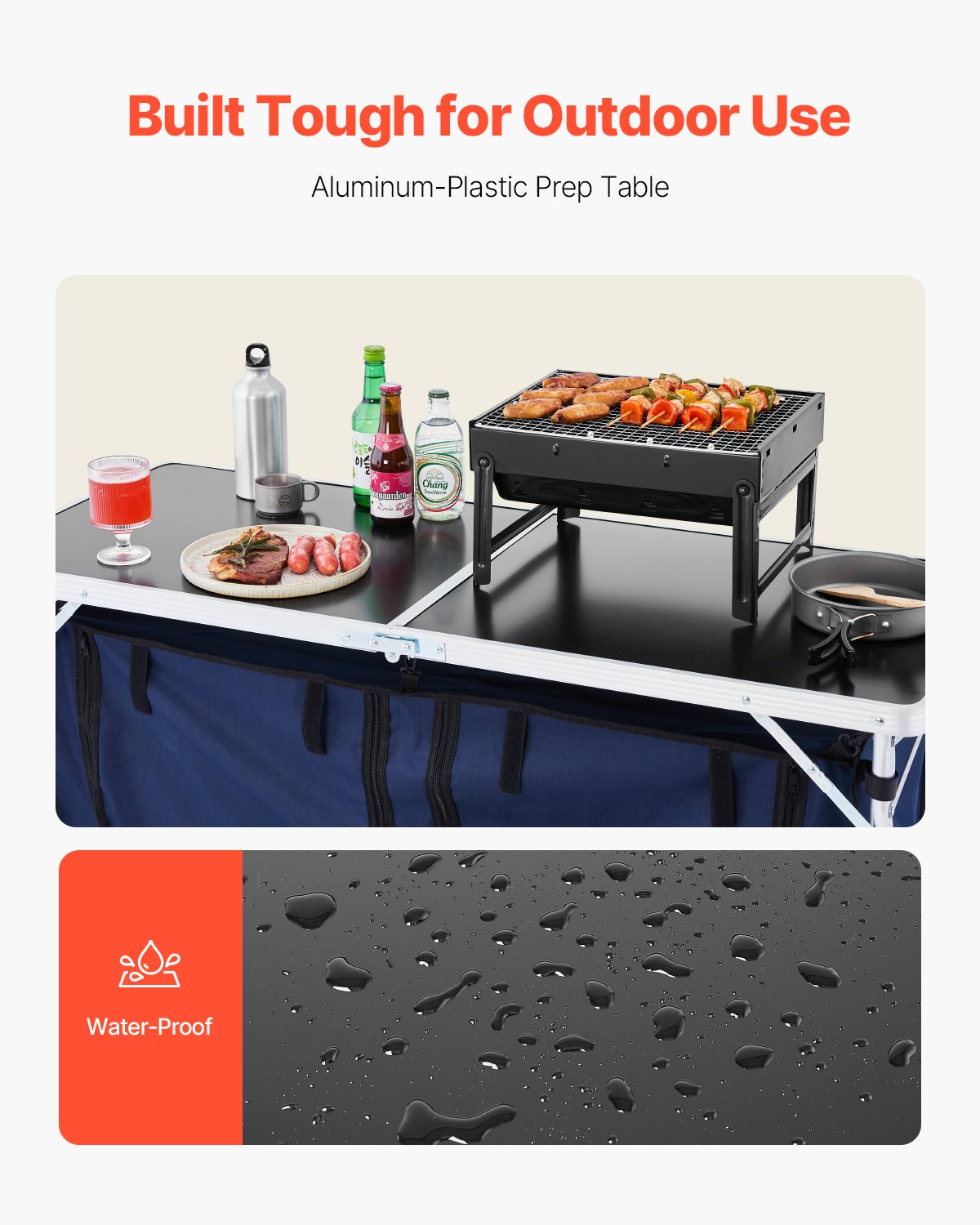 Camping Kitchen Table Folding Portable Cook Station 3 Adjustable Height Aluminum