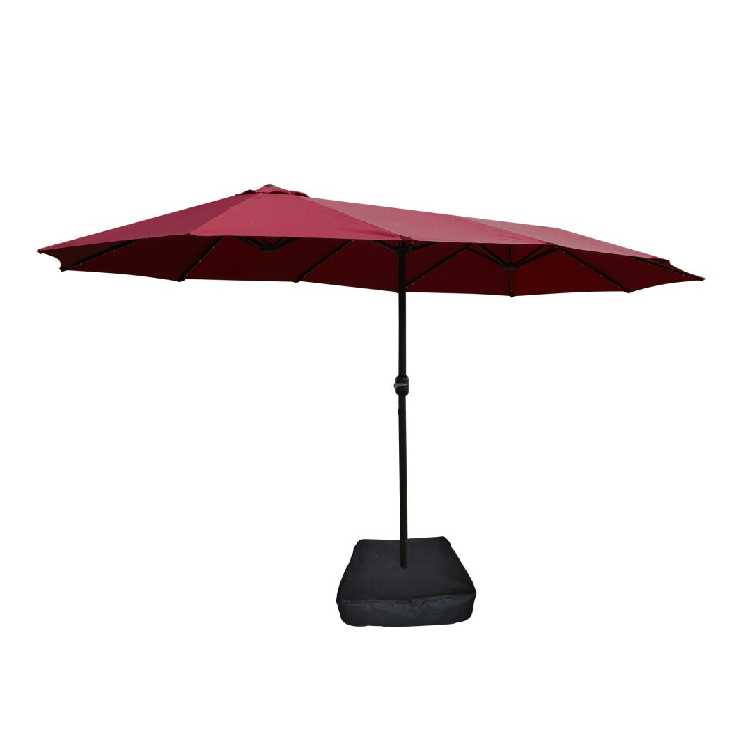 15x9ft Large Double-Sided Rectangular Outdoor Twin Patio Market Umbrella With Light And Base- Taupe