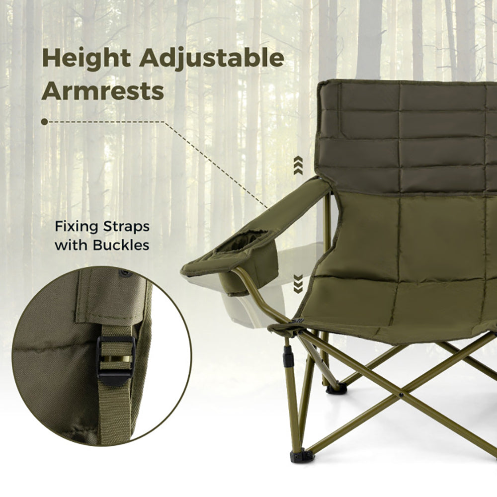 Oversized Camping Chair Folding Loveseat Camping Couch With Cup Holders & Thick Padding