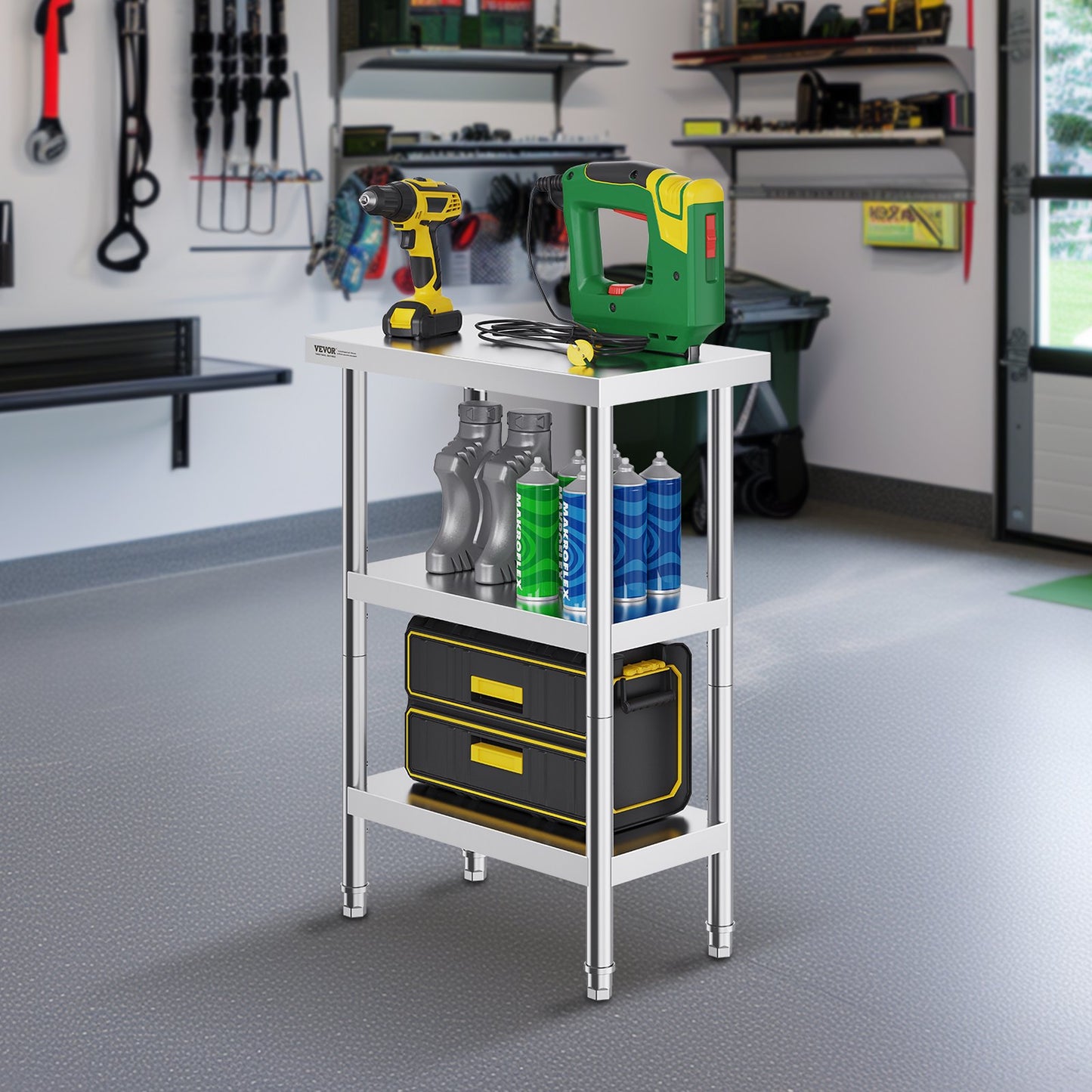 Stainless Steel Food Prep Table, 14 X 24 X 34 Inch Commercial Kitchen Worktable, With 2 Adjustable Undershelf, Heavy Duty Prep Table Metal Work Table For BBQ, Kitchen, Home, And Garage