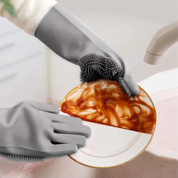 1 Pair Magic Silicone Brush Dishwashing Gloves Cleaning Sponge Pet