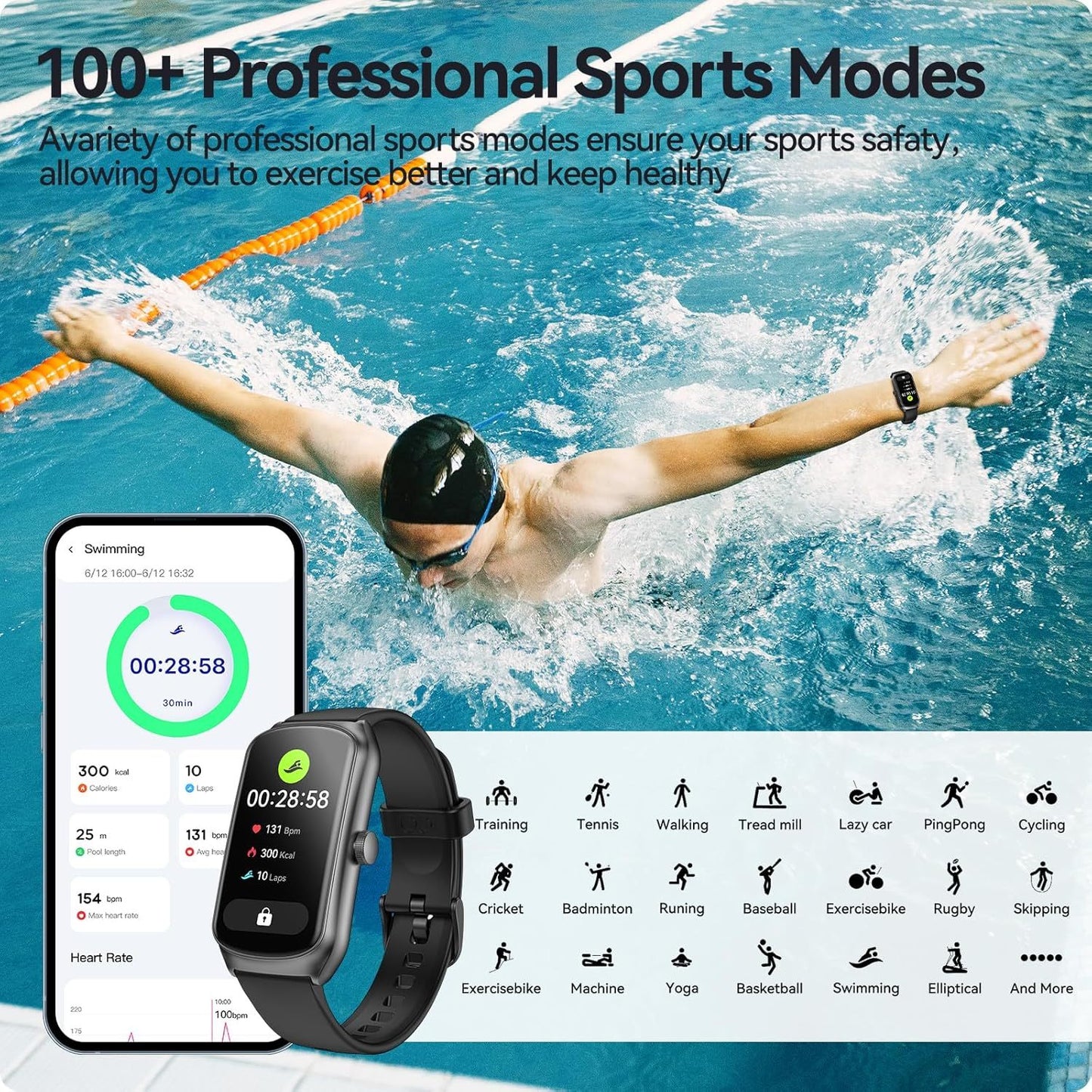 AMOLED Unisex Fitness Tracking Smartwatch With Heart Rate, Blood Oxygen And Sleep Monitoring, Waterproof Function, Pedometer, Swimming Health Activity Tracking