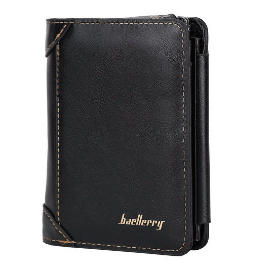 1Pc Men Leather Wallet ID Card Holder Purse Trifold Clutch Money Zipper With ID Window 14 Credit Card 1 ID Card