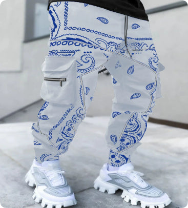 Cashew Flower Casual Sports Harem Pants Men European And American Loose High Street Multi-Pocket Overalls