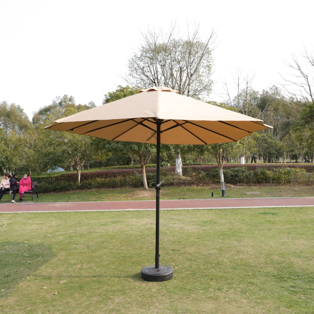 15x9ft Large Double-Sided Rectangular Outdoor Twin Patio Market Umbrella With Light And Base- Taupe