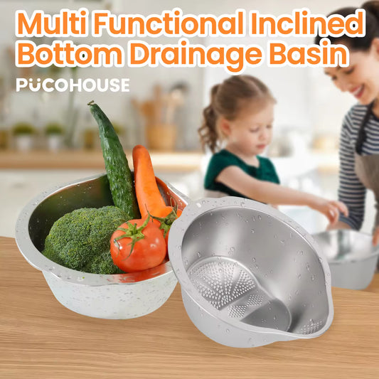 Slanted Bottom Drain Bowl - A Versatile Colander For Pasta, Rice, And Produce, A Time-saving Kitchen Sink Helper