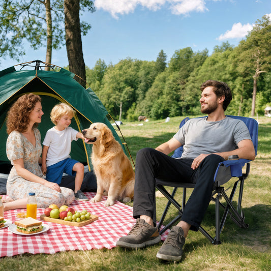 Camping Chair for Adults, Portable Folding Camping Chair with Side Pockets, Cup Holders, Carry Bag, Blue and Gray
